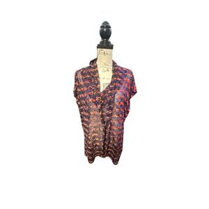 Cabi Abstract Print Blouse V Neck Tie Front Sheer Top Size M